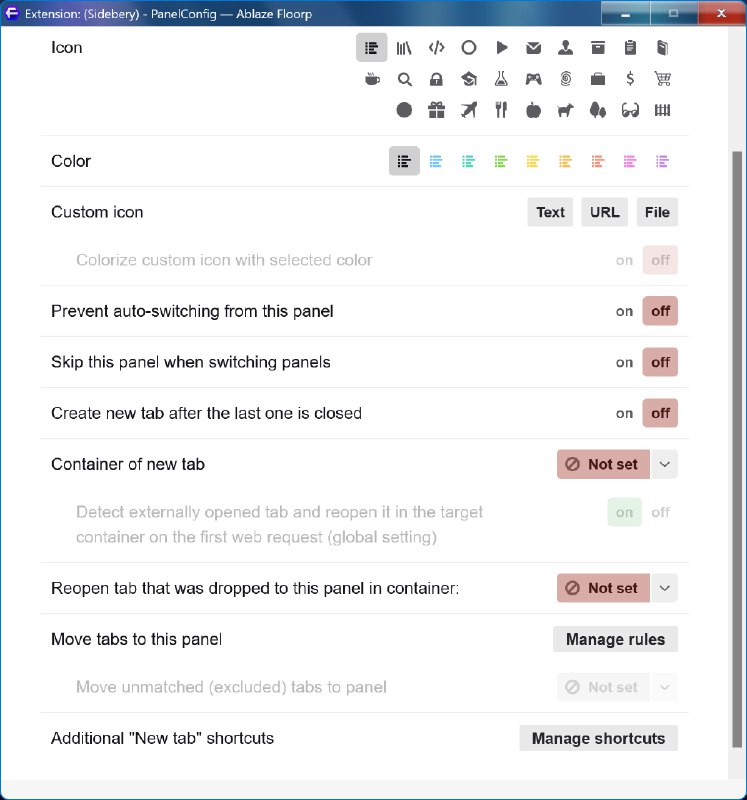 Sidebery - мощное расширение для Firefox, добавляющее многофункциональные деревья вкладок вместо стандартной панели.Можно пинить вкладки, создавать группы, открывать вкладки в разных контейнерах, привязывать группы к отдельным контейнерам Firefox, есть поиск, просмотр истории, интеграция с Reloadomatic и множество настроек.Хорошо сочетается с браузером Floorp (галочка Optimize for Tree Style Tab).Идеально для одновременной работы над несколькими разными проектами - можно создать отдельные панели, привязав их к разным контейнерам, таким образом работа над разными проектами не будет пересекаться, а вкладки будут открываться согласно настроенным правилам. Может быть удобнее, чем использовать несколько отдельных профилей#firefoxSidebery - мощное расширение для Firefox, добавляющее многофункциональные деревья вкладок вместо стандартной панели.Можно пинить вкладки, создавать группы, открывать вкладки в разных контейнерах, привязывать группы к отдельным контейнерам Firefox, есть поиск, просмотр истории, интеграция с Reloadomatic и множество настроек.Хорошо сочетается с браузером Floorp (галочка Optimize for Tree Style Tab).Идеально для одновременной работы над несколькими разными проектами - можно создать отдельные панели, привязав их к разным контейнерам, таким образом работа над разными проектами не будет пересекаться, а вкладки будут открываться согласно настроенным правилам. Может быть удобнее, чем использовать несколько отдельных профилей#firefox